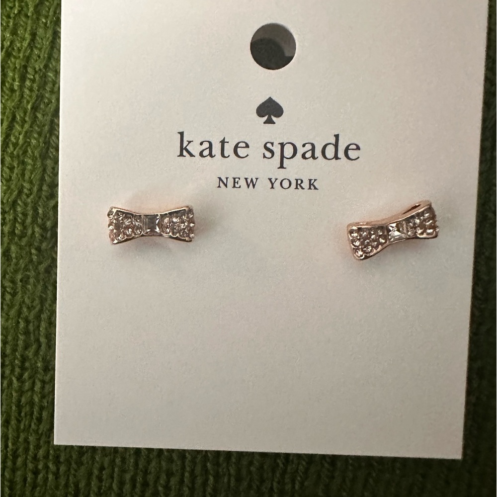 NWT Kate Spade Ready Set Bow Pave Bow Studs, Clear/Rose Gold - Picture 5 of 8